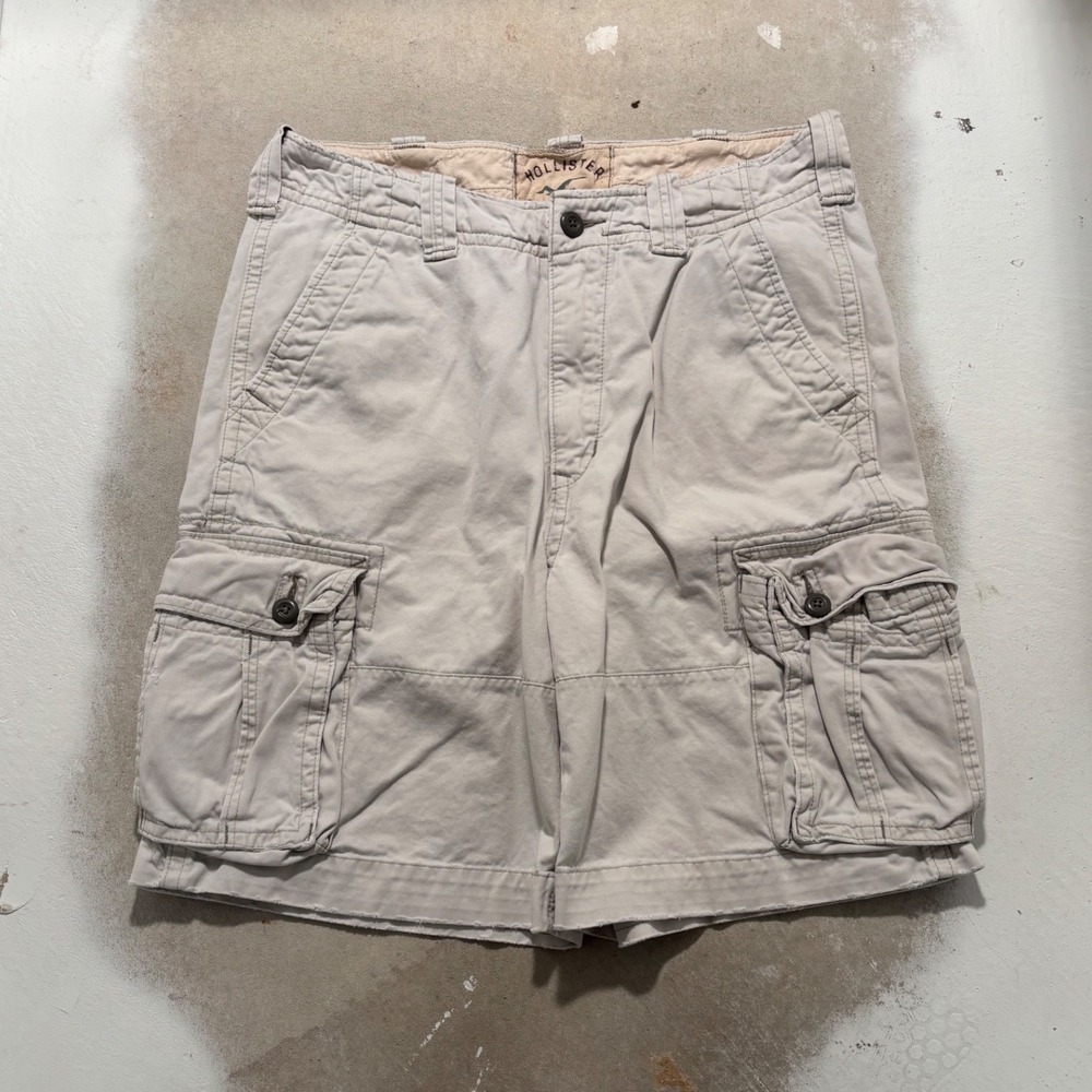 Hollister Mens Cargo Shorts Size 34 Khaki Tan Cotton Multi Pocket Casual Summer